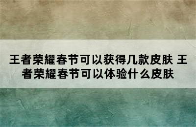 王者荣耀春节可以获得几款皮肤 王者荣耀春节可以体验什么皮肤